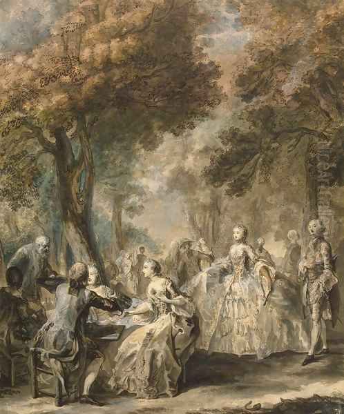 Company Taking a Promenade Oil Painting by Gabriel De Saint Aubin