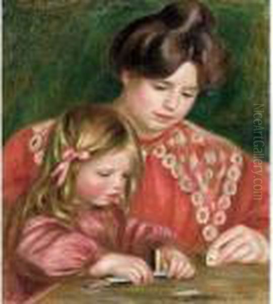 Gabrielle Et Coco Jouant Aux Dominos Oil Painting by Pierre Auguste Renoir