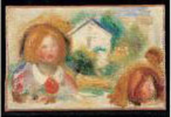 Buste De Coco Et Maison Blanche Oil Painting by Pierre Auguste Renoir