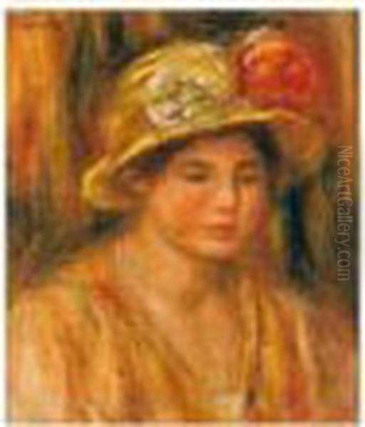 Femme Au Chapeau A Fleurs Oil Painting by Pierre Auguste Renoir