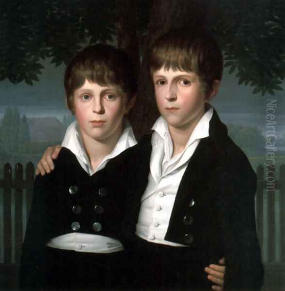 Doppelbildnis Paul Und Max Von Mila, Im Hintergrand Schloss Bellevue Oil Painting by Friedrich Wilhelm von Schadow