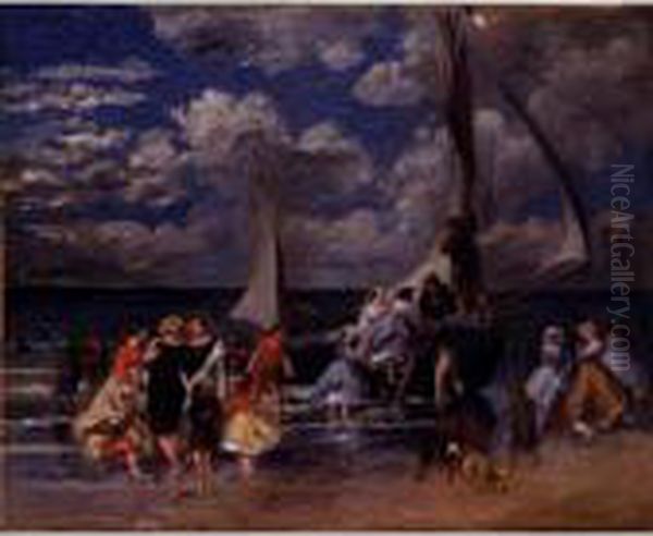 Reunion Autour D'un Bateau Oil Painting by Pierre Auguste Renoir