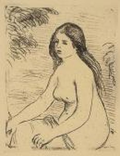 Femme Nue Assise>. Oil Painting by Pierre Auguste Renoir