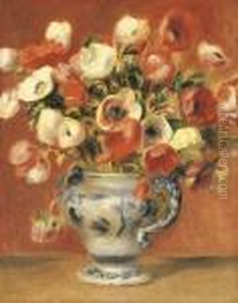 Vase D'anemones Oil Painting by Pierre Auguste Renoir