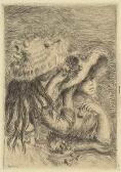 Two Etchings.
Sur La Plage, A Berneval Oil Painting by Pierre Auguste Renoir