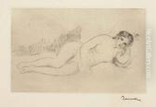 Femme Nue Couchee, Tournee A Droite (2e Planche)<</b> Oil Painting by Pierre Auguste Renoir