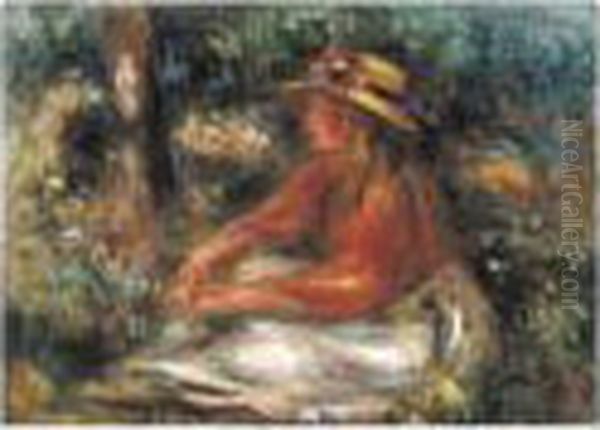 Jeune Fille Assise Sur L'herbe, Circa 1905 Oil Painting by Pierre Auguste Renoir