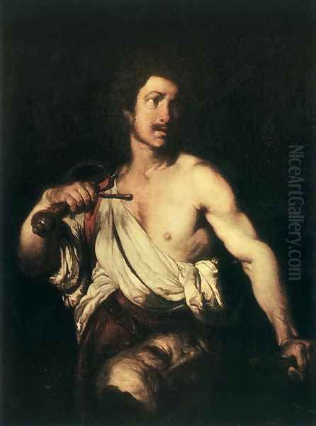 David with the Head of Goliath c. 1635 Oil Painting by Bernardo Strozzi