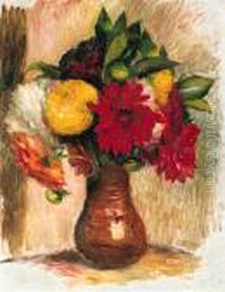 Bouquet De Fleurs Au Pichet De Terre Oil Painting by Pierre Auguste Renoir