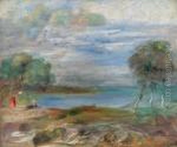 Deux Personnages Au Bord De L'eau Oil Painting by Pierre Auguste Renoir