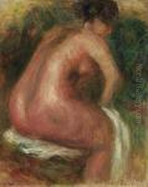 Femme Nue Assise Au Linge Oil Painting by Pierre Auguste Renoir