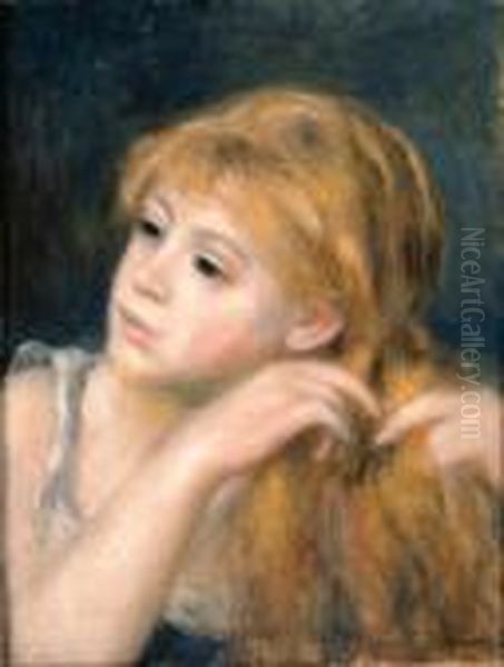 Tete De Jeune Fille Oil Painting by Pierre Auguste Renoir