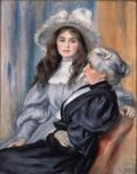 Berthe Morisot Et Sa Fille, Julie Manet Oil Painting by Pierre Auguste Renoir