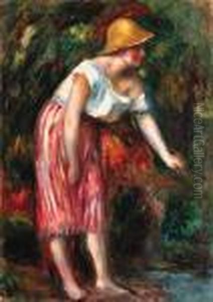 Femme Au Chapeau De Paille Oil Painting by Pierre Auguste Renoir