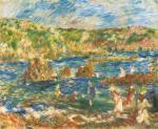 Enfants Sur La Plage Guernsey Oil Painting by Pierre Auguste Renoir