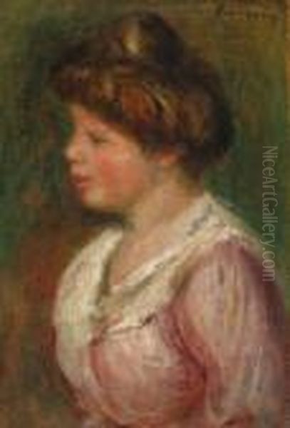 Portrait De Jeune Femme De Profil Oil Painting by Pierre Auguste Renoir