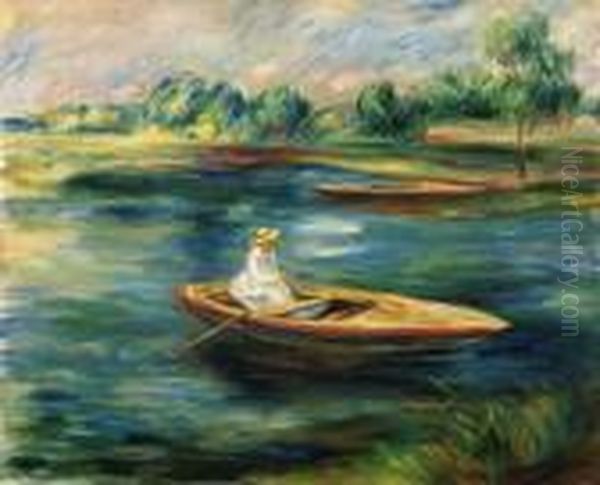 Jeune Femme Assise Dans Une Barque Oil Painting by Pierre Auguste Renoir