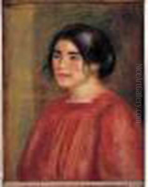 Buste De Gabrielle En Rouge Oil Painting by Pierre Auguste Renoir