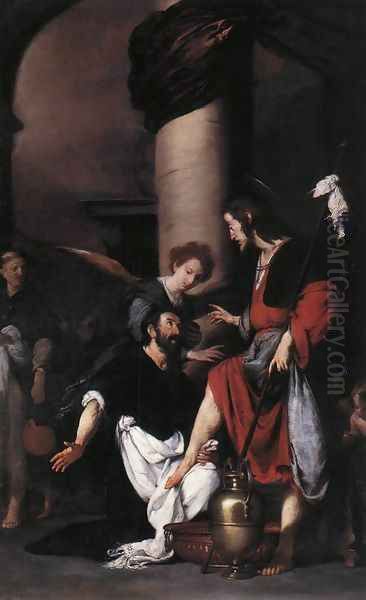 St Augustine Washing the Feet of Christ 1629 Oil Painting by Bernardo Strozzi