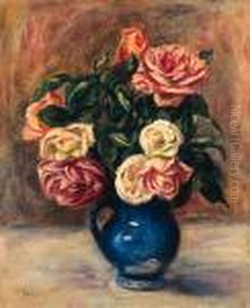 Roses Dans Un Vase Bleu Oil Painting by Pierre Auguste Renoir