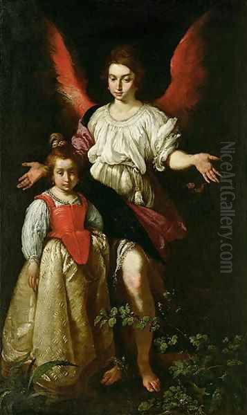 The Guardian Angel, c.1630 Oil Painting by Bernardo Strozzi