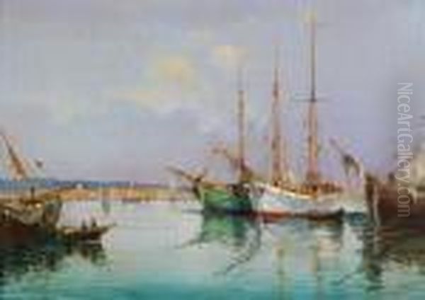 Veduta Del Porto Di Livorno Oil Painting by Renuccio Renucci