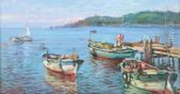 Barche Alla Banchina Oil Painting by Renuccio Renucci