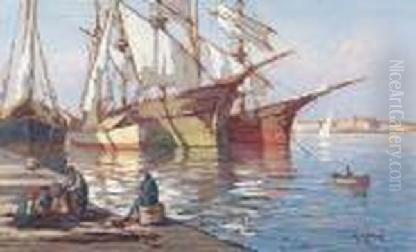 Barche Al Porto Oil Painting by Renuccio Renucci