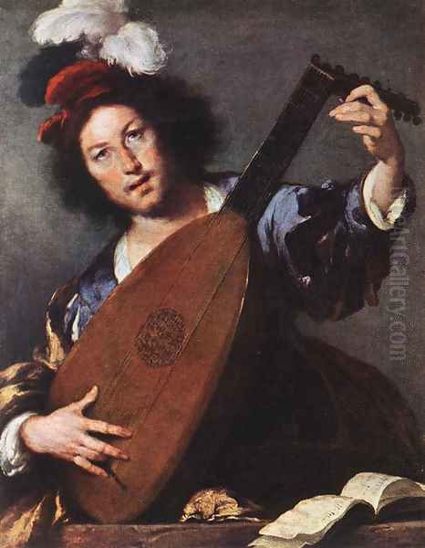 Lute Player 1630-35 Oil Painting by Bernardo Strozzi