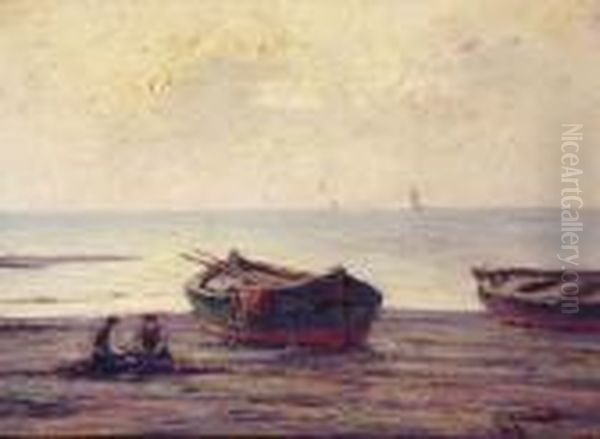 Pescatori Sulla Spiaggia Oil Painting by Renuccio Renucci