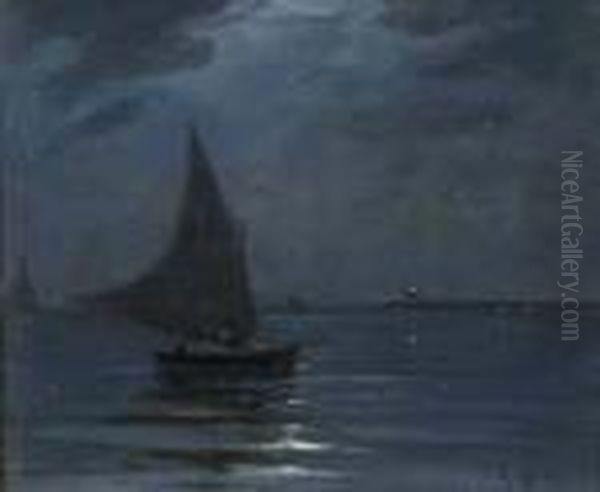 Notturno Con Vela Oil Painting by Renuccio Renucci