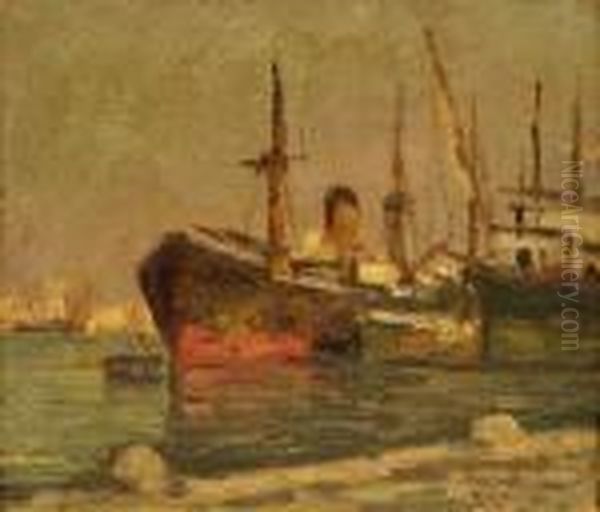 Bastimenti Al Porto Oil Painting by Renuccio Renucci