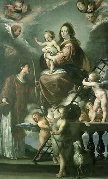 Madonna and Child with the Infant St. John the Baptist and St. Lawrence and Angels, 1629 Oil Painting by Bernardo Strozzi