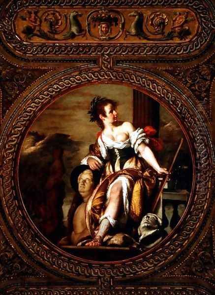 Allegory of Sculpture, from the ceiling of the library, 1635 Oil Painting by Bernardo Strozzi