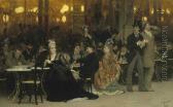 A Parisian Cafe Oil Painting by Ilya Efimovich Efimovich Repin