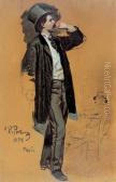 Gentleman Standing And Jean-leon Gerome Oil Painting by Ilya Efimovich Efimovich Repin