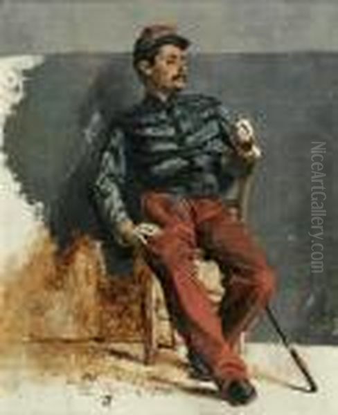 A French Soldier Oil Painting by Ilya Efimovich Efimovich Repin