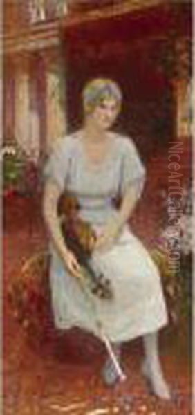 Portrait Of The Violinist Cecile Hansen Oil Painting by Ilya Efimovich Efimovich Repin