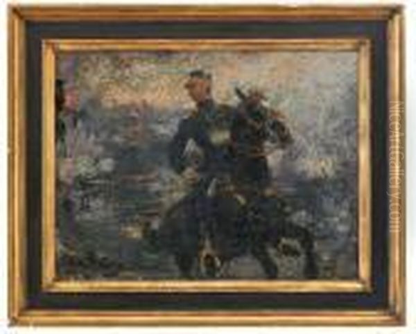 A Mounted Officer Oil Painting by Ilya Efimovich Efimovich Repin