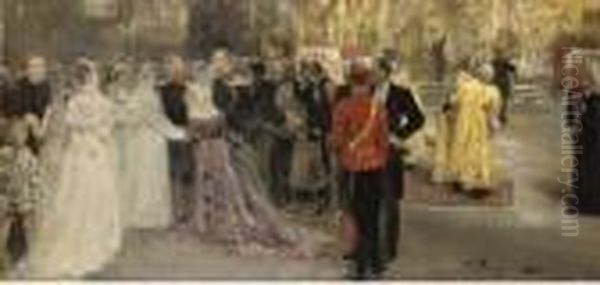 The Congratulation Of The Newly-weds After The Wedding Oil Painting by Ilya Efimovich Efimovich Repin