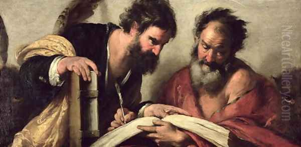 Saints John the Evangelist and Mark discussing their Writings Oil Painting by Bernardo Strozzi