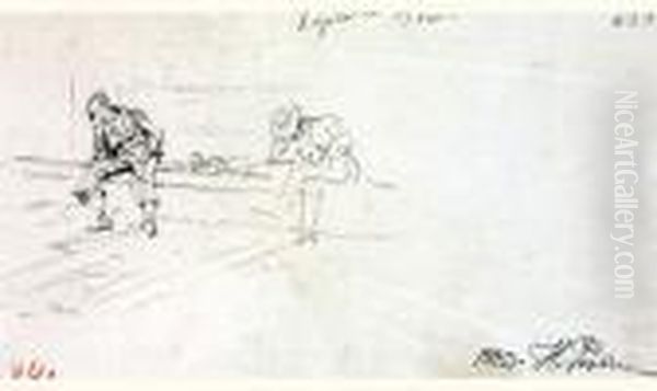 Cordoba Embankment, A Sketch Of Two Homeless Men Dozing Oil Painting by Ilya Efimovich Efimovich Repin