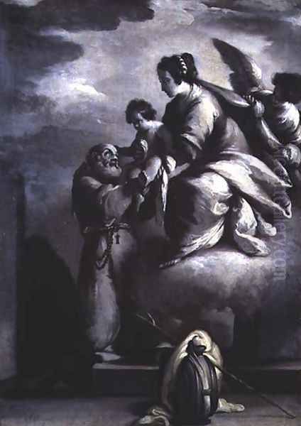 The Virgin holds out the Christ Child to the Blessed Felix of Cantalice Oil Painting by Bernardo Strozzi