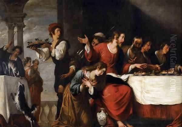 Banquet at the House of Simon (detail 2) Oil Painting by Bernardo Strozzi