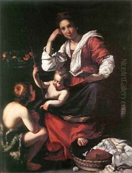 Madonna And Child With The Young St John 1620 Oil Painting by Bernardo Strozzi