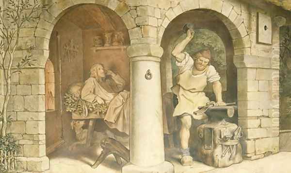 The Blacksmith of Ruhla, c.1854-44 Oil Painting by Moritz Ludwig von Schwind