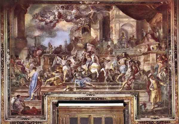 Expxulsion Of Heliodorus From The Temple Oil Painting by Francesco Solimena