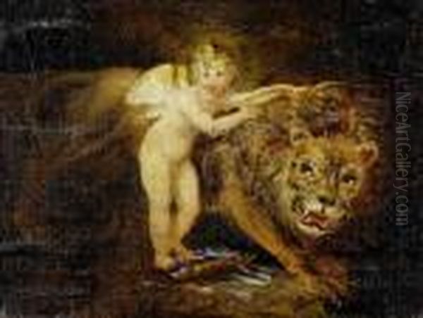 Cupid And A Lion Oil Painting by Sir Joshua Reynolds