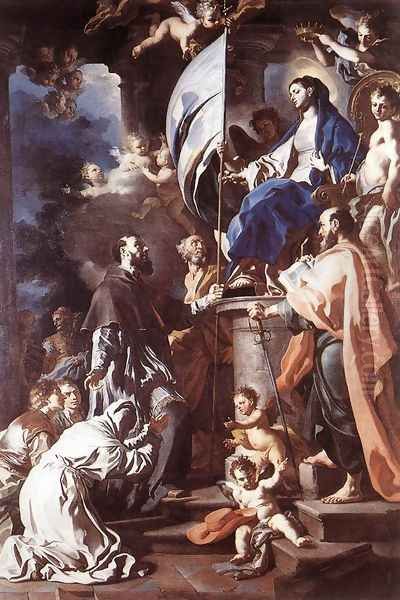 St Bonaventura Receiving the Banner of St Sepulchre from the Madonna 1710 Oil Painting by Francesco Solimena