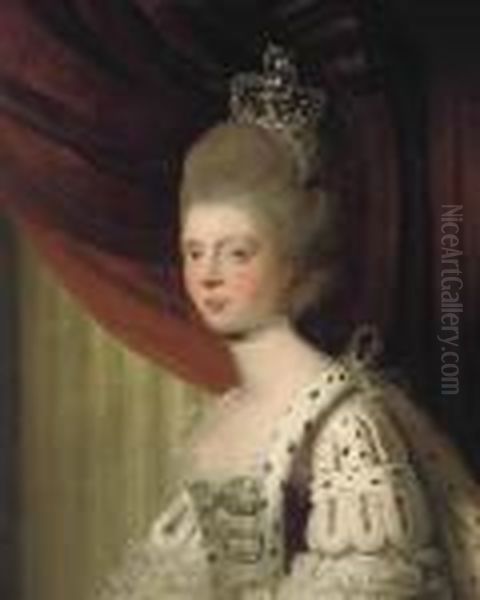 Portrait Of Queen Charlotte , Bust-length, In Coronationrobes Oil Painting by Sir Joshua Reynolds